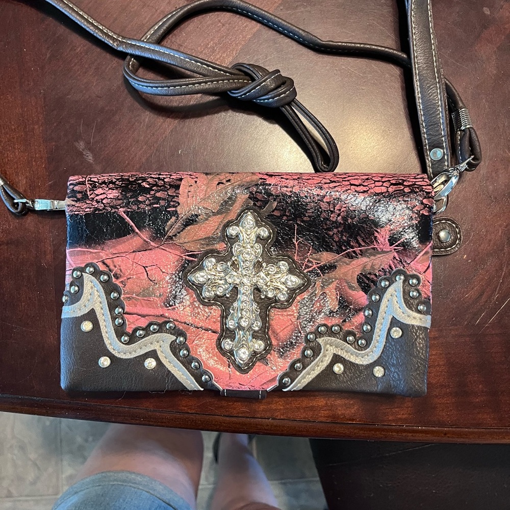Pink and Brown Crossbody Bag